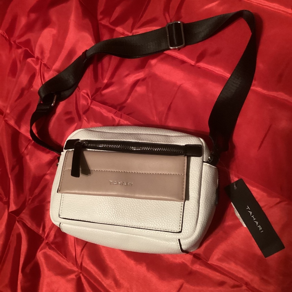 Tahari Cream Purse Shoulder Bag with Black Shoulder Strap Brand New